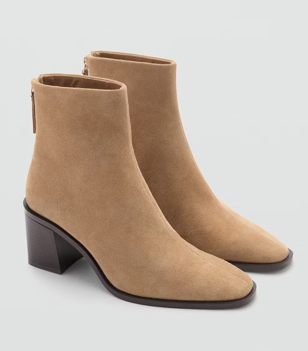 NWT MANGO MNG LIGHT BROWN LEATHER HEELED GLORIA ANKLE BOOTS BOOTIES SZ 38 US 7.5